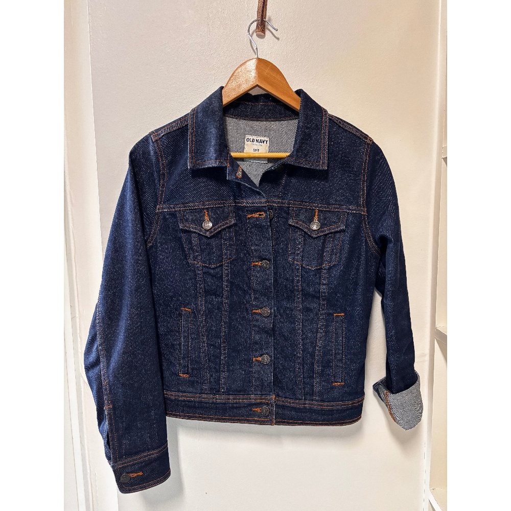 Old Navy Women's Jean Jacket Size S Dark Wash with Contrast Stitching